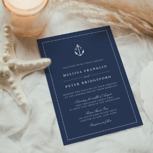 Invitation Mariage de monogramme marine et Ancre blanche