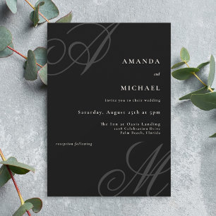 Invitation Mariage de monogramme minimal élégant Black Modern
