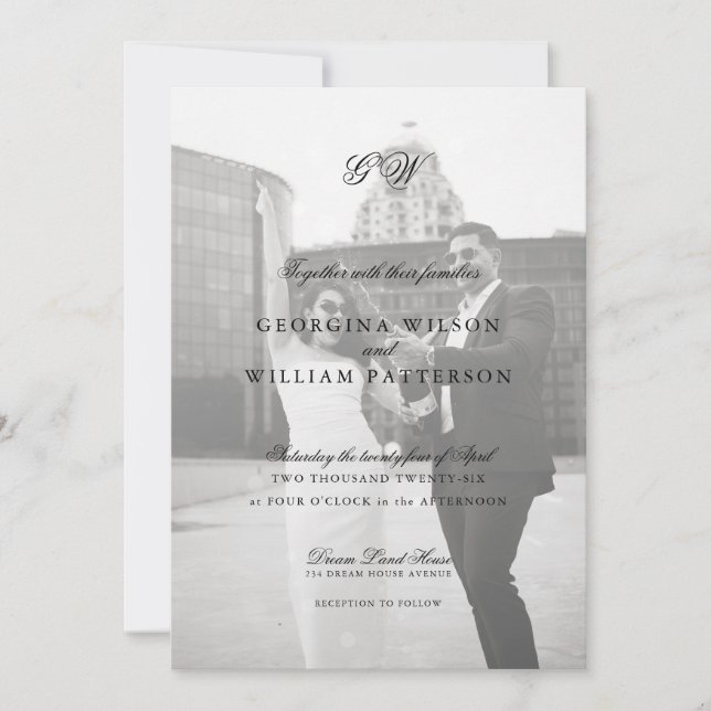 Invitation Mariage de monogramme minimaliste moderne (Devant)