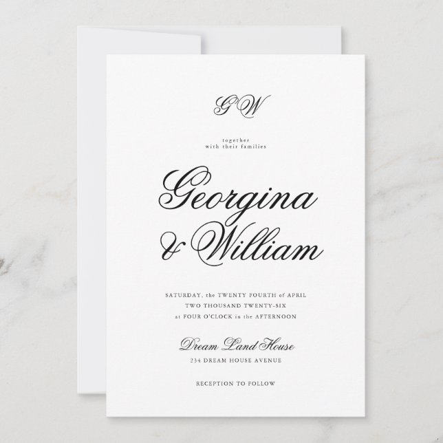 Invitation Mariage de monogramme minimaliste moderne (Devant)