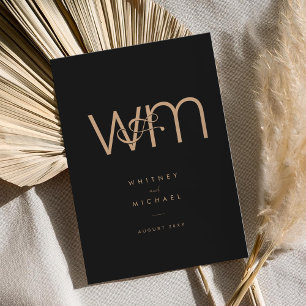 Invitation Mariage de monogramme minimaliste Tan Noir moderne