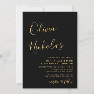 Invitation Mariage de Monogramme moderne noir et or