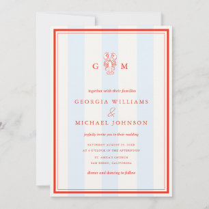 Invitation Mariage de Monogramme Nautique Rouge Bleu Homard C