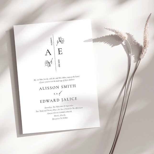 Invitation Mariage de monogramme noir blanc (Créateur téléchargé)