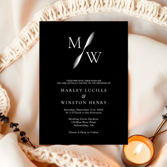 Invitation Mariage de Monogramme Noir Chic Simple (Créateur téléchargé)
