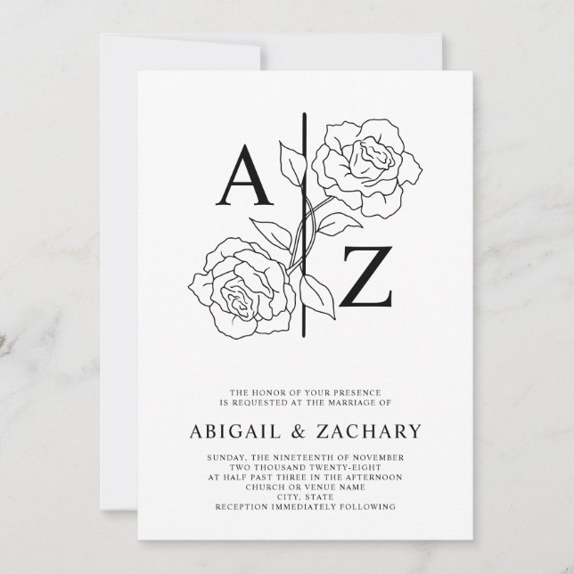 Invitation Mariage de monogramme noir et blanc (Devant)