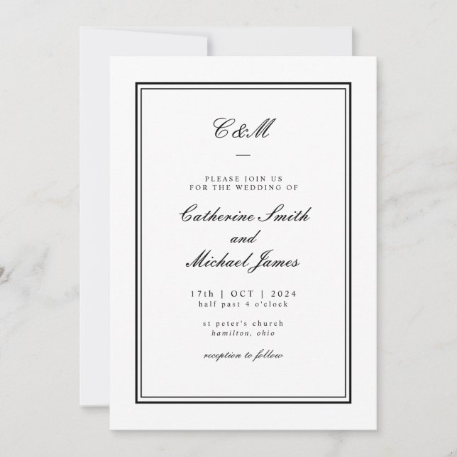 Invitation Mariage de monogramme noir et blanc Absolute Class (Devant)
