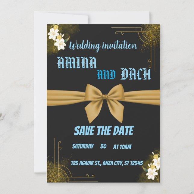 Invitation Mariage de monogramme noir et blanc Boho Minimal (Devant)