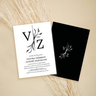 Invitation Mariage de monogramme noir et blanc Boho Minimal