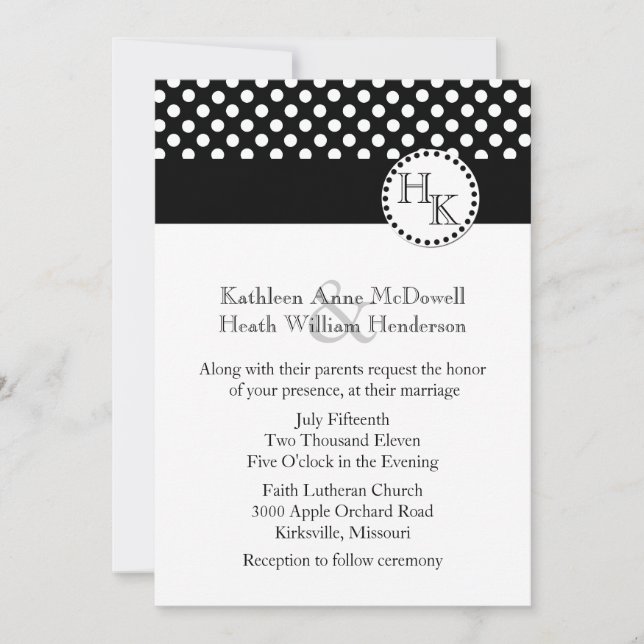 Invitation Mariage de monogramme noir et blanc élégant (Devant)