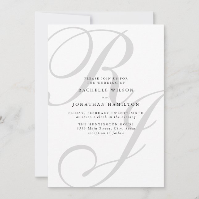 Invitation Mariage de monogramme noir minimal (Devant)