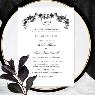 Invitation Mariage de monogramme officiel blanc et noir