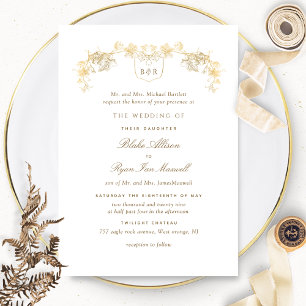 Invitation Mariage de monogramme officiel blanc et or enchant
