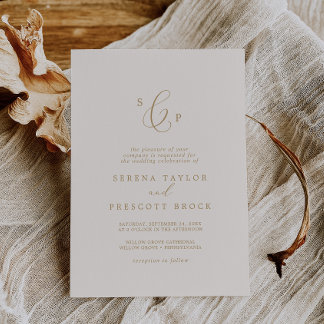 Invitation Mariage de monogramme officiel de l'or et de la cr