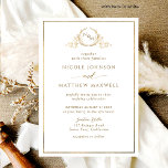 Invitation Mariage de monogramme officiel, élégant, blanc et<br><div class="desc">Elégante invitation de mariage avec un délicat monogramme dessiné à la main avec les initiales de mariée et de mariée dans les teintes dorées. Style propre, minimaliste et élégant. Design blanc et or. Retour en blanc, qui peut être changé à n'importe quelle autre couleur que vous aimez en sélectionnant "customiser...</div>
