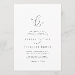 Invitation Mariage de monogramme officiel en argent délicat