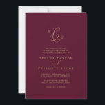 Invitation Mariage de monogramme officiel en or et en Bourgog<br><div class="desc">Ce délicat faire-part de mariage de monogramme en or et en bordeaux est parfait pour un mariage moderne. Le design minimaliste romantique présente une belle et élégante typographie de champagne jaune doré sur arrière - plan rouge bordeaux avec un look propre et simple.</div>