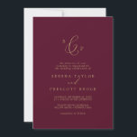 Invitation Mariage de monogramme officiel en or et en Bourgog<br><div class="desc">Ce délicat faire-part de mariage de monogramme en or et en bordeaux est parfait pour un mariage moderne. Le design minimaliste romantique présente une belle et élégante typographie de champagne jaune doré sur arrière - plan rouge bordeaux avec un look propre et simple.</div>