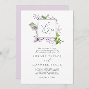 Invitation Mariage de monogramme officiel Lilac rustique