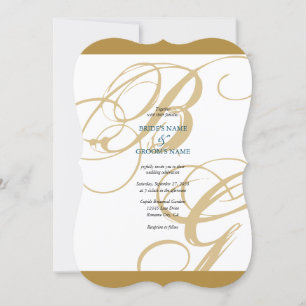 Invitation Mariage de monogramme or Blue Elegant
