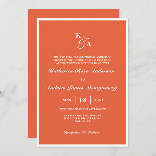 Invitation Mariage de monogramme orange brillant moderne