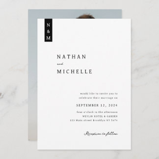 Invitation Mariage de monogramme photo simple et élégant