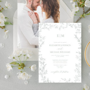 Invitation Mariage de monogramme photo vert de taille minimal