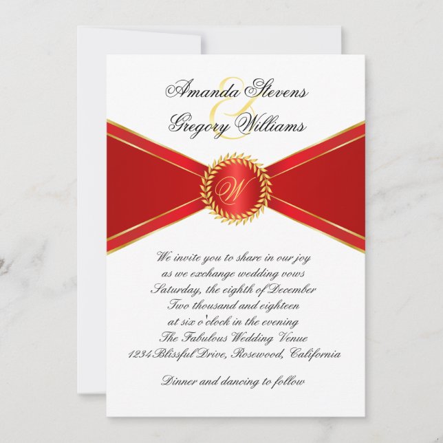 Invitation Mariage de monogramme Red Elegance (Devant)