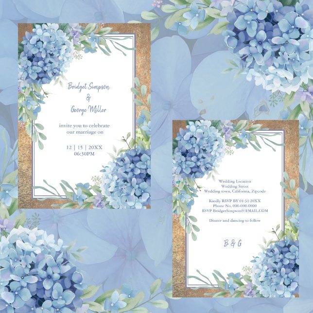 Invitation Mariage de monogramme romantique Blue Hydrangea (Créateur téléchargé)