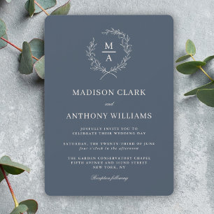 Invitation Mariage de monogramme simple bleu marine