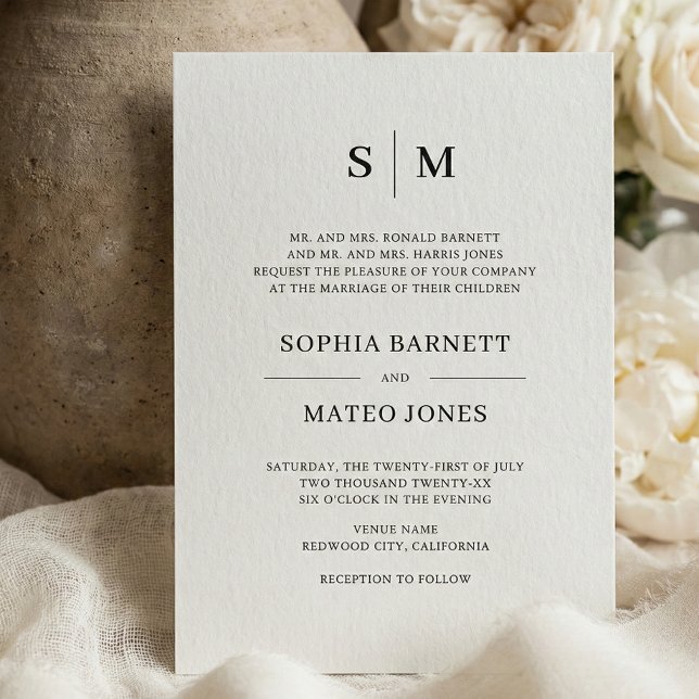 Invitation Mariage de Monogramme traditionnel beige (Créateur téléchargé)