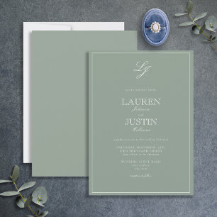 Invitation Mariage de monogramme vert de série classique