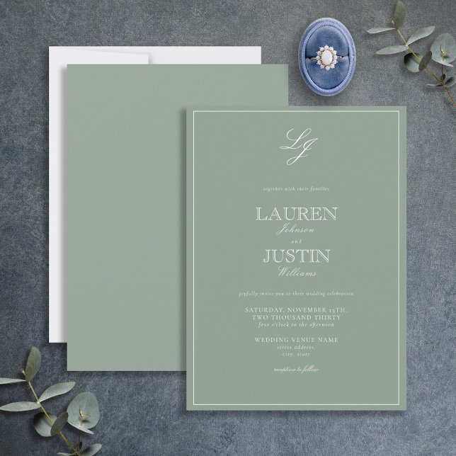 Invitation Mariage de monogramme vert de série classique (Créateur téléchargé)