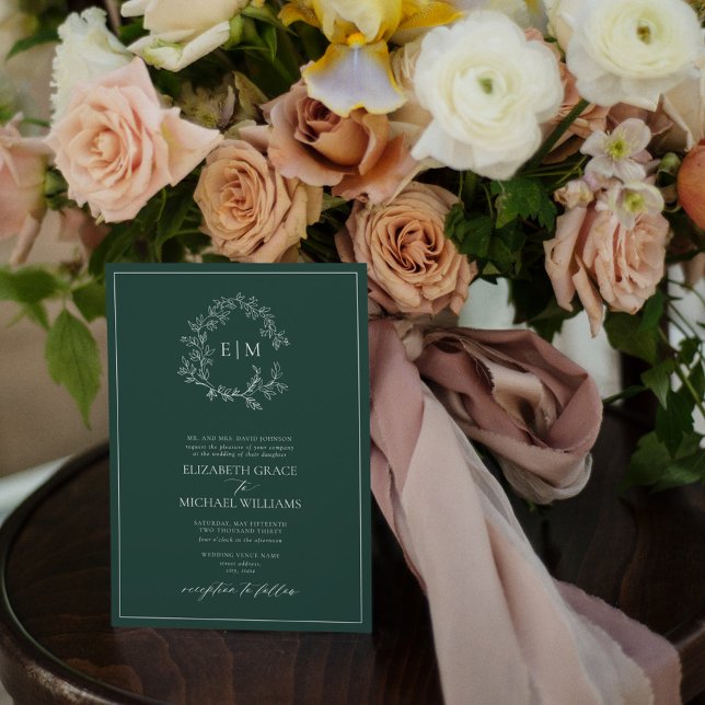 Invitation Mariage de monogramme vert émeraude (Créateur téléchargé)