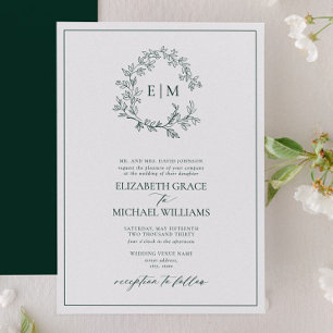 Invitation Mariage de monogramme vert émeraude