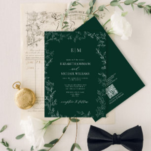 Invitation Mariage de monogramme vert émeraude du code QR