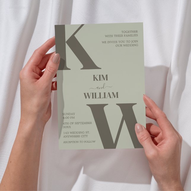 Invitation Mariage de monogramme vert Sage (Sage Green Monogram Wedding Invitation)