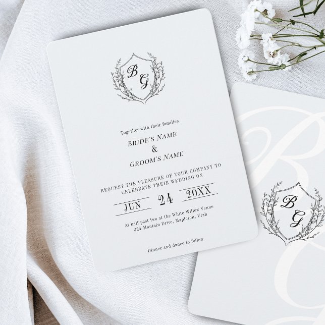 Invitation Mariage de monogramme Vintage Crest classique fin (Créateur téléchargé)