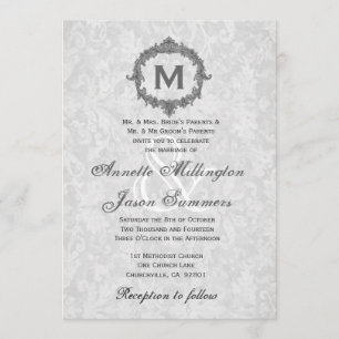 Invitation Mariage de monogramme Vintage gris gris argenté