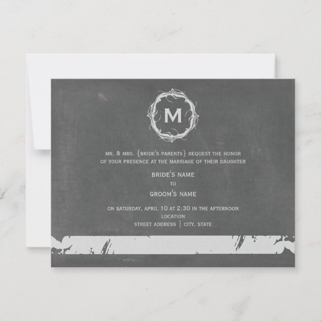 Invitation Mariage de monogramme Vintage inspiré par ChaIk (Devant)
