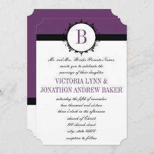 Invitation Mariage de monogramme violet ou couleur
