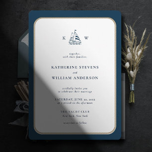 Invitation Mariage de monogrammes blancs de la Marine