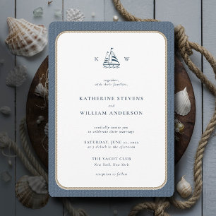 Invitation Mariage de monogrammes de  de corde marine