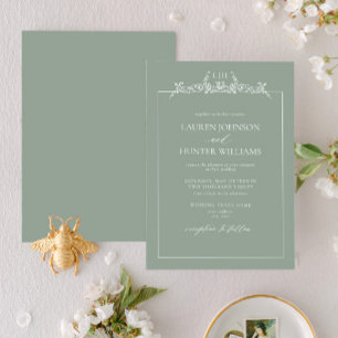 Invitation Mariage de monographie florale verte Sage