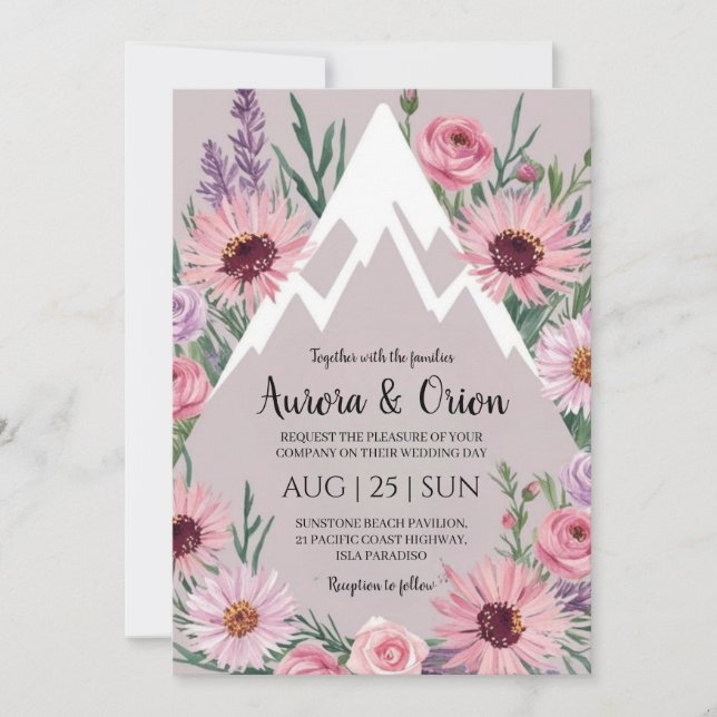 Invitation mariage de montagne floral moderne (Devant)