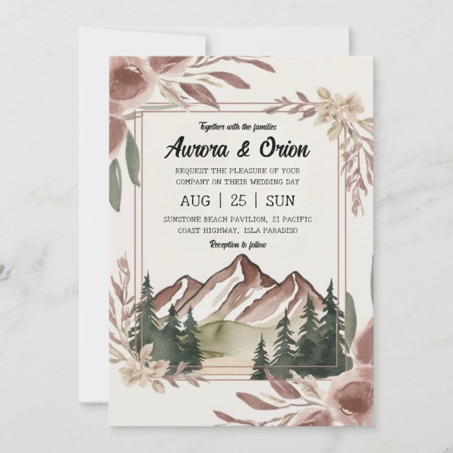 Invitation mariage de montagne floral moderne (Devant)