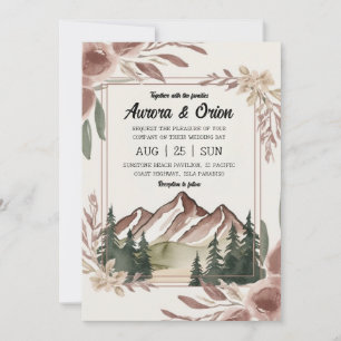 Invitation mariage de montagne floral moderne