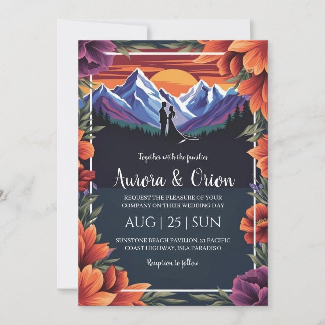 Invitation mariage de montagne floral moderne (Devant)