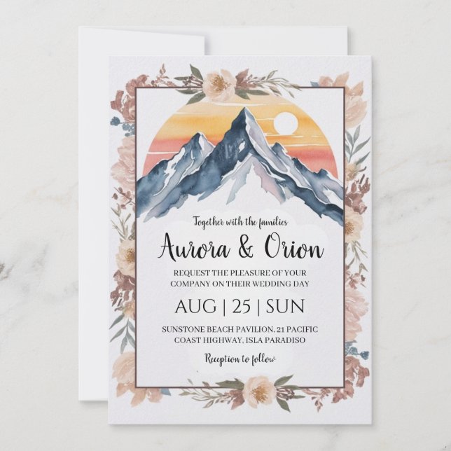 Invitation mariage de montagne floral moderne (Devant)