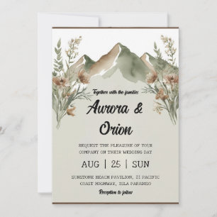 Invitation mariage de montagne floral moderne